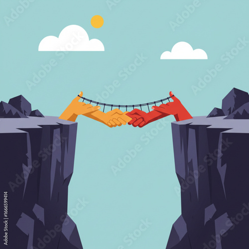 Stylized Handshake Across a Chasm Illustration