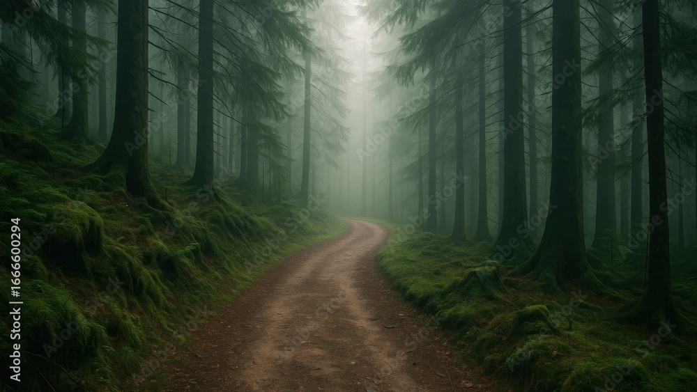 Obraz premium Misty forest path tranquility