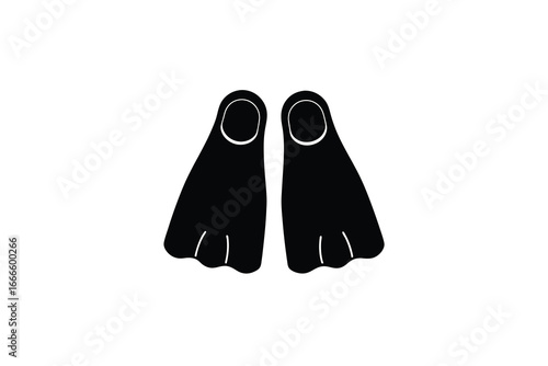 Black flippers for swimming and diving in water sports activities silhouette
