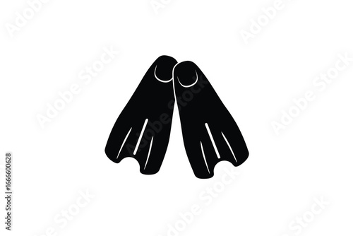 a pair of black swim flippers on a white background silhouette