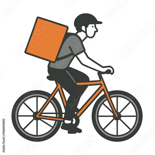 Courier on bicycle delivering food with focused expression against on a transparent background