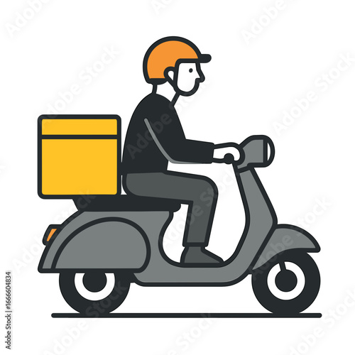 Courier on scooter delivering packages with determined expression against on a transparent background