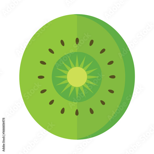 A juicy slice of fresh, ripe kiwi fruit isolated on a white background