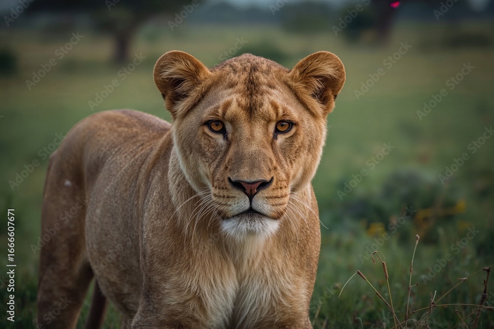 Naklejka premium Lioness searching for prey