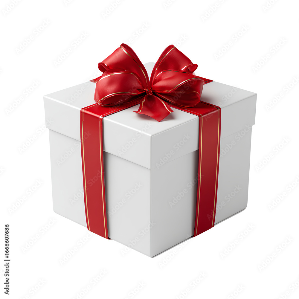 Fototapeta premium White gift box with red ribbon,