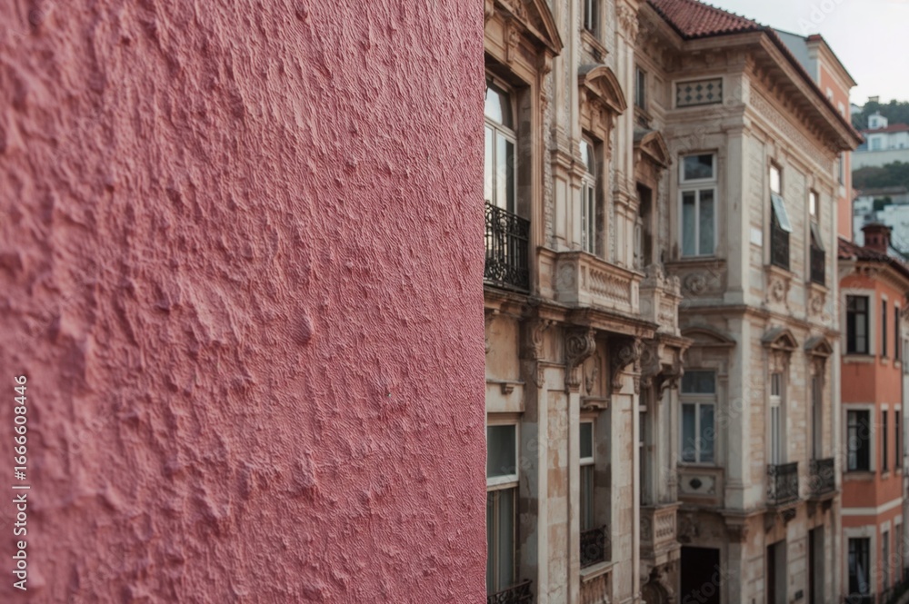 Fototapeta premium Exterior view of a vintage pink structure