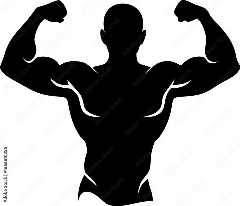 Fototapeta premium Strong bodybuilder flexing muscles in a bold silhouette