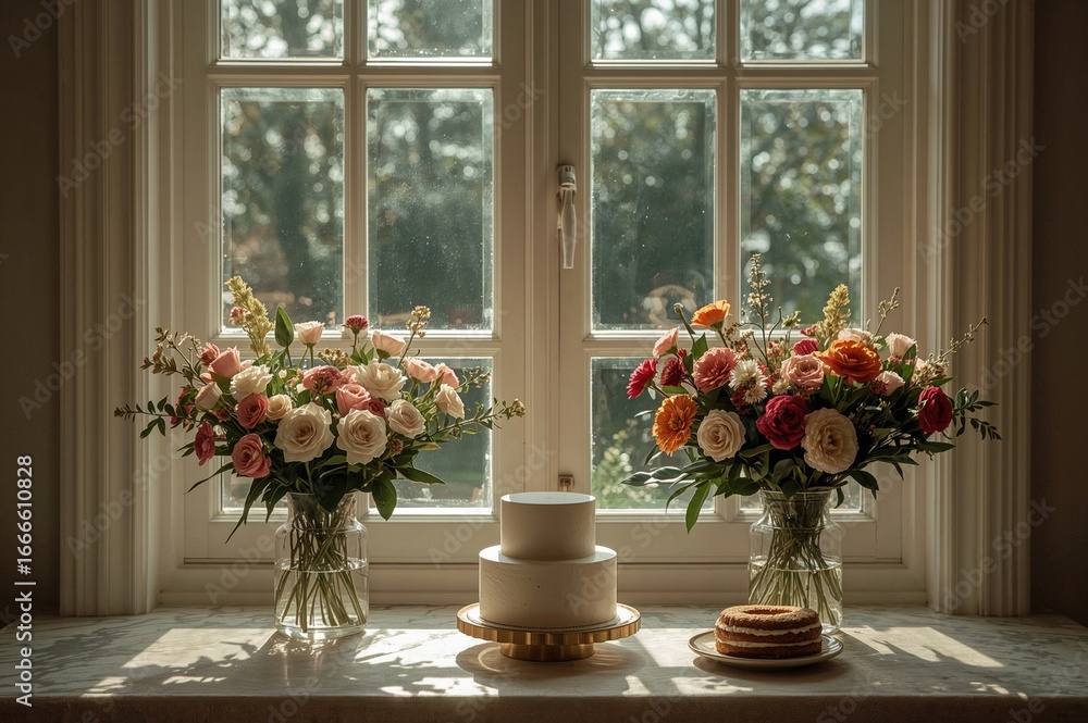 Fototapeta premium Baked goods and blossoms in the dawn hours