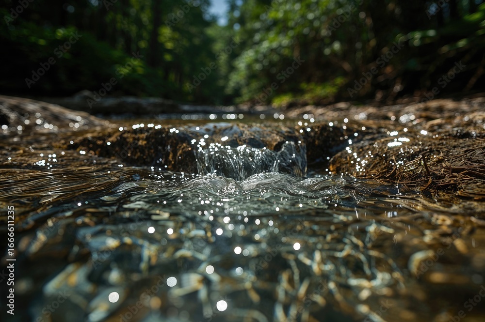 Fototapeta premium Crystal clear water streaming from a woodland spring