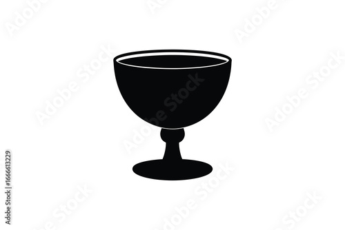 A simple black silhouette of a wine glass on a white background