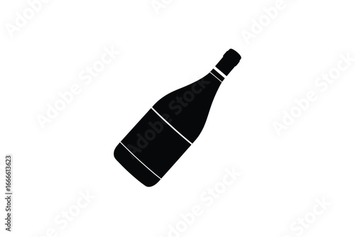 A black silhouette of a wine bottle on a white background