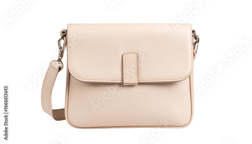 Beige leather crossbody bag, fashion on transparent background