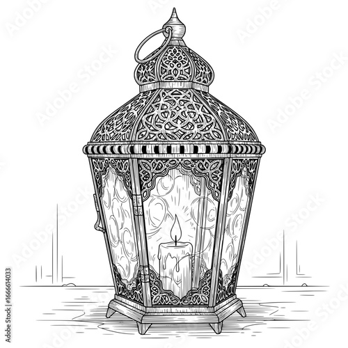 Arabic lantern outline illustration