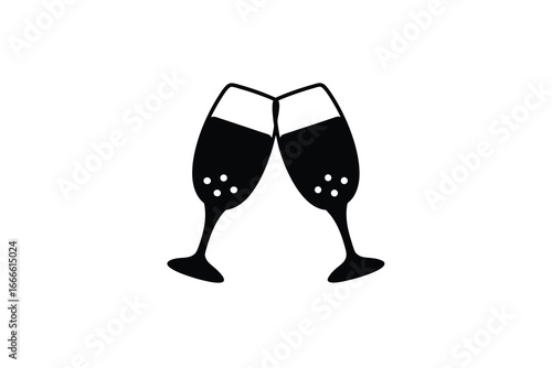 Two champagne glasses clinking together in a celebratory toast gesture silhouette