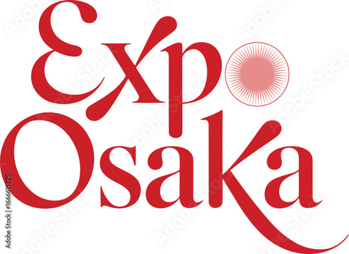 Expo Osaka Typography Design: Bold Red Lettering with Sun Symbol on Transparent Backdrop