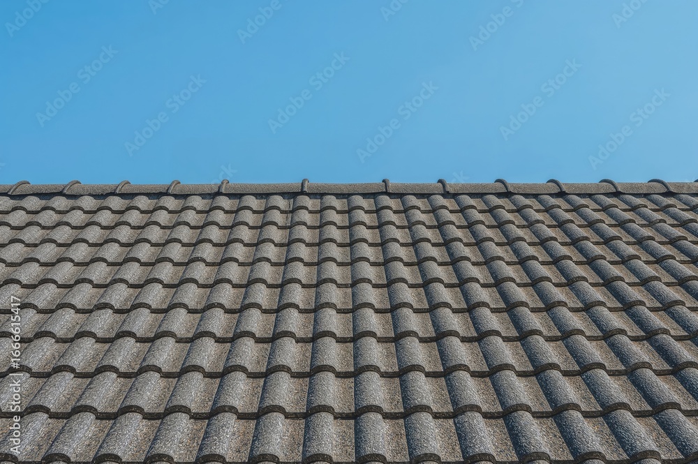 Fototapeta premium Abstract design of a house with grey mosaic tile roofing under a clear blue sky