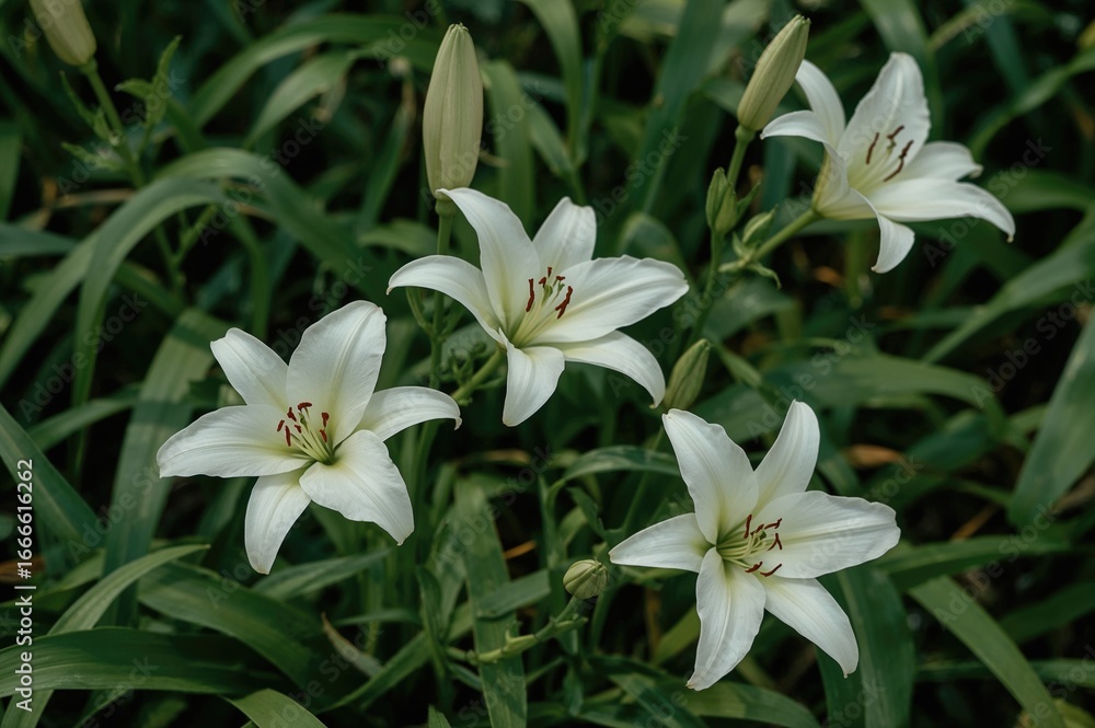Fototapeta premium White lilies in full bloom