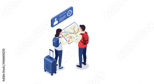 Travelers exploring map for urban adventure