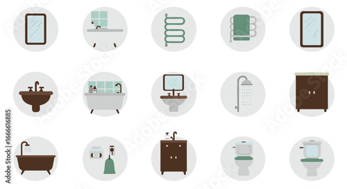 Modern bathroom icons set: flat design essentials for relaxing spa ambiance