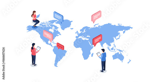 Global communication concept with people interacting on world map