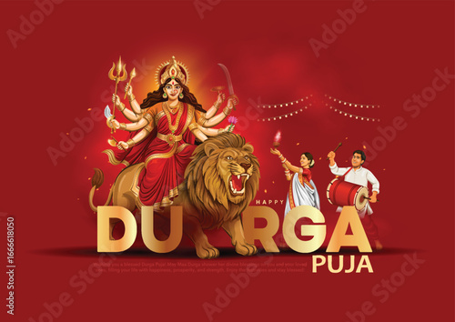 Indian festival, Goddess Maa Druga in Happy Durga Puja. Subh Navratri background. Creative vector illustration design