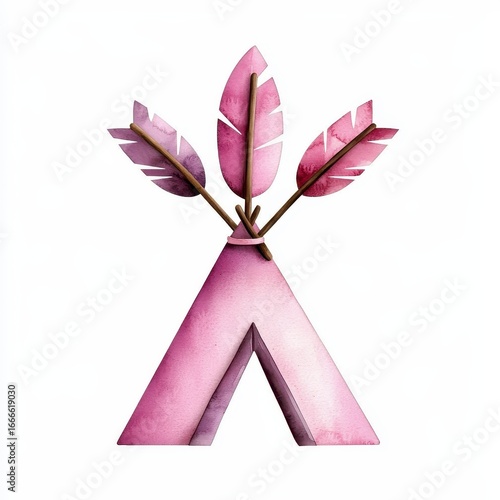 Handdrawn watercolor tribal teepee isolated white wit. Artistic aquarelle native american tent structure cutout pale cleverness ethnic dwelling illustration tipi design hand painted