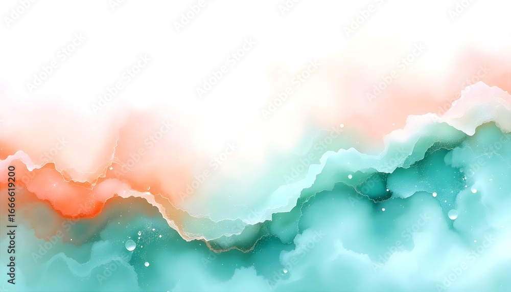Obraz premium Abstract Watercolor Background in Teal and Peach with Elegant Gradient