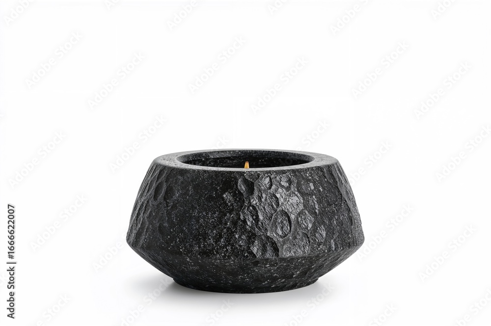 Fototapeta premium Dark stone incense holder on a white backdrop, texture and design details, isolated for home and wellness use