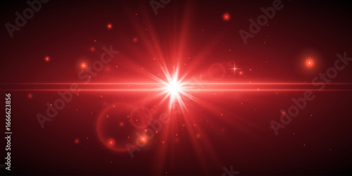 Solar flare with rays. Flash of light and explosion. Vector.