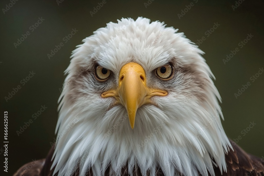 Fototapeta premium Close-up of a majestic raptor's face with vivid eyes and striking white feathers