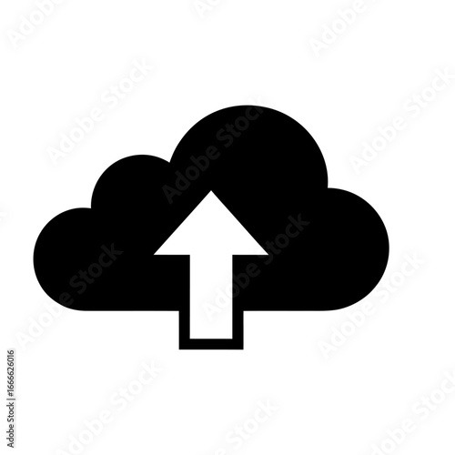 cloud upload icon with upward arrow for file sharing and data transfer design