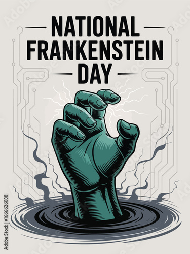 National Frankenstein Day with Monster Hand Illustration