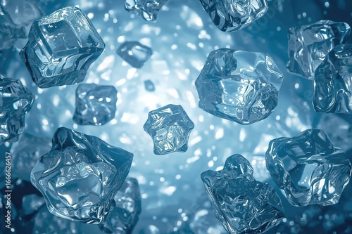Blue light illuminating ice cubes background