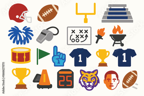College Football Season Icon Set Game Day Symbols