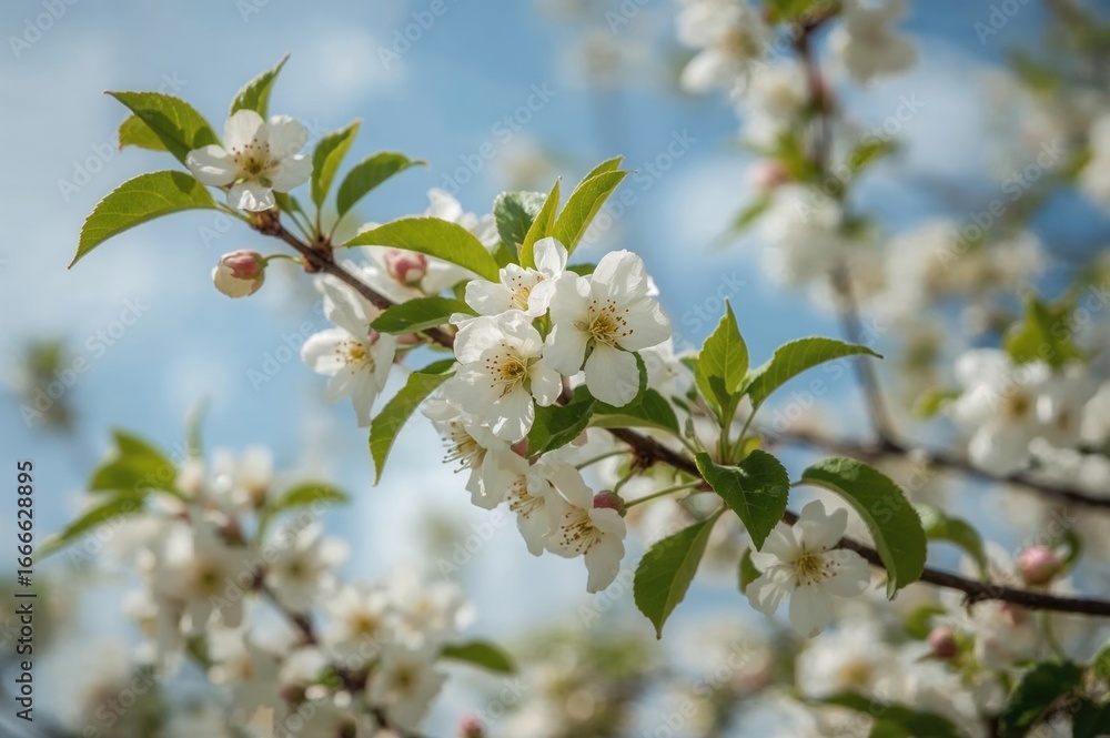 Fototapeta premium Flowering pear tree branch with soft background