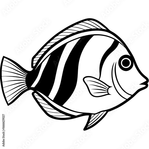 Yellow Tang Sketch Line Art for Vector Print