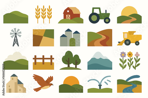 Rolling Hills of the Palouse Washington Landscape Agriculture Icons
