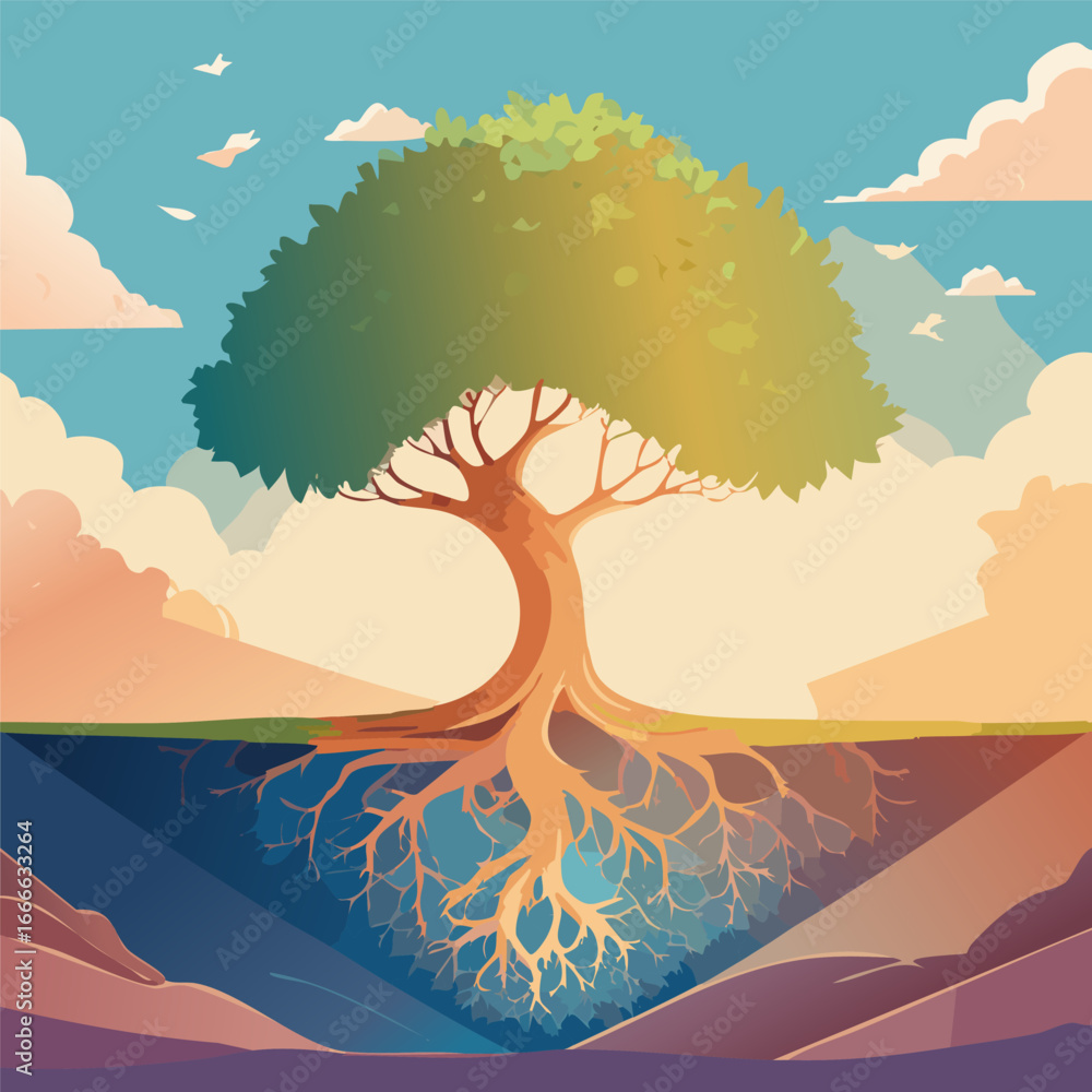 landscape with tree and clouds . nature concept and environment landscape with tree and clouds . nature concept and environment
