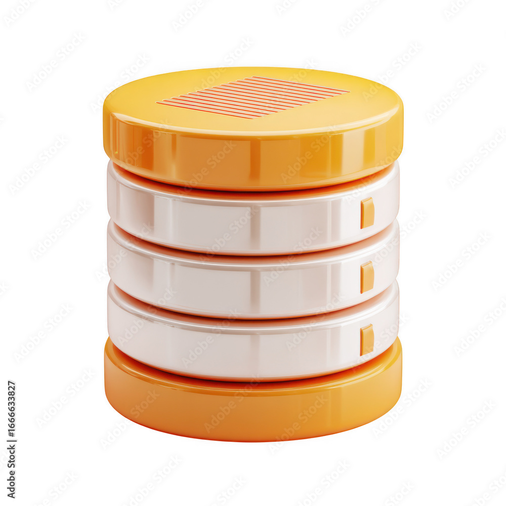 Obraz premium Stack of four white and orange circular containers with red accents isolated on transparent background
