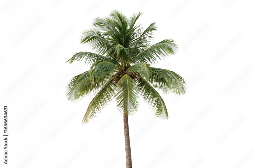 Obraz premium 3D realistic palm tree rendering on a white backdrop in 2D illustration style