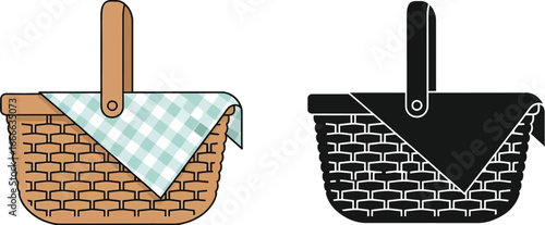 Picnic basket vector illustration summer outdoor food basket design