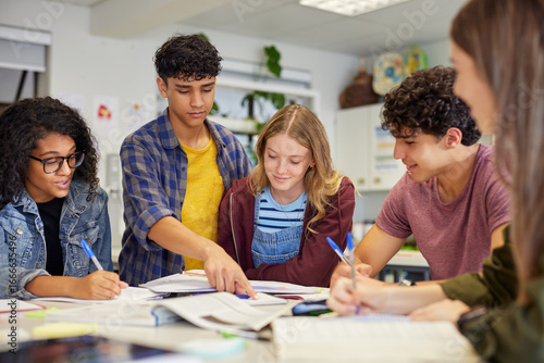 Wallpaper Mural Multiethnic students studying together at secondary school Torontodigital.ca