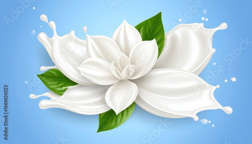 White Magnolia Flower With Milk Splash