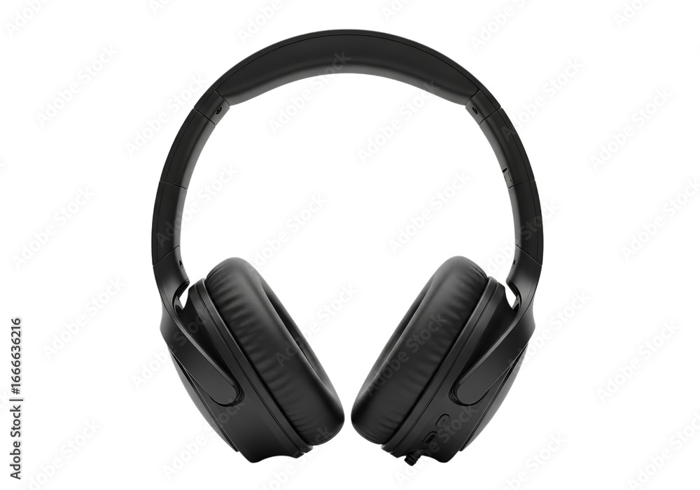 Fototapeta premium Modern black over ear headphones with plush earcups and adjustable headband isolated on transparent background