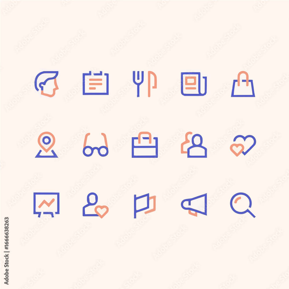 Modern business icon set for website, app, or presentation design, representing strategy and growth Modern business icon set for website, app, or presentation design, representing strategy and growth