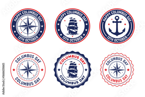 Columbus Day Nautical Emblem Vector Set