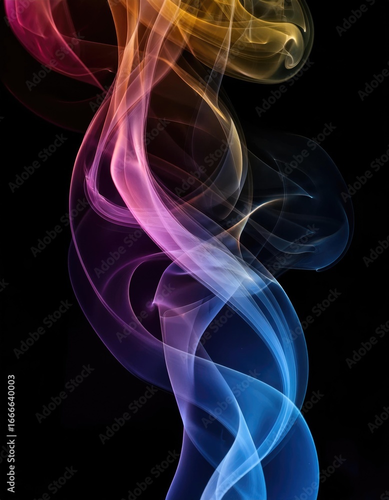 Obraz premium Abstract ripples of translucent smoke in soft and vivid colors on a bright black surface
