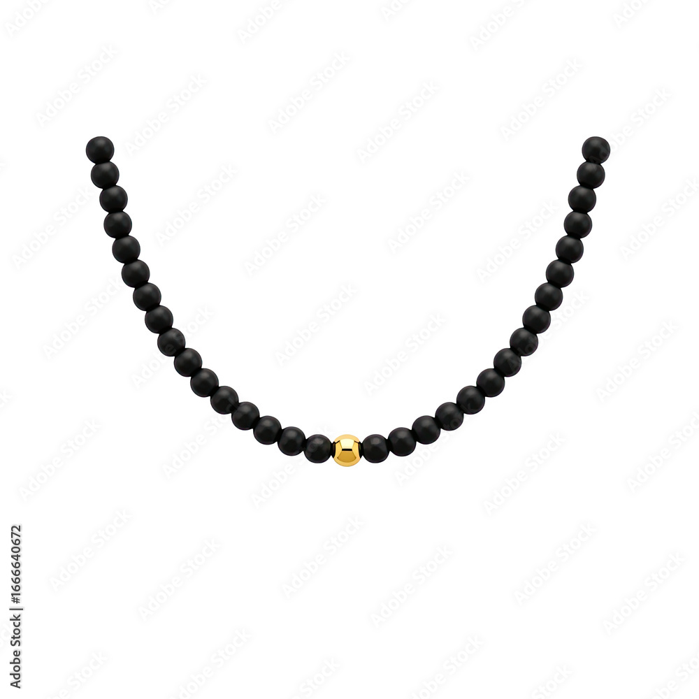 Obraz premium Elegant black beaded necklace with a single gold accent bead, perfect for fashion accessories and jewelry branding
