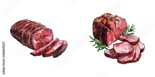 smoked meat watercolor vector illustration
