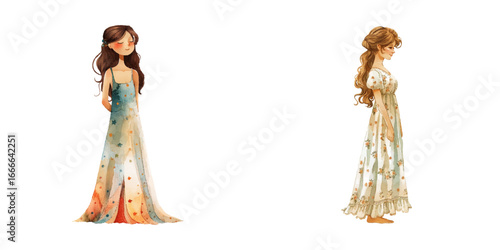 woman wearing nightgown watercolor vector illustration